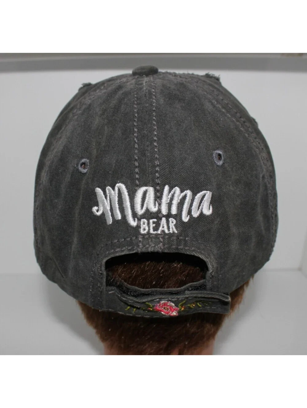 4350 District Mama Bear Embroidered Distressed Dark Gray Hat Cap One Size